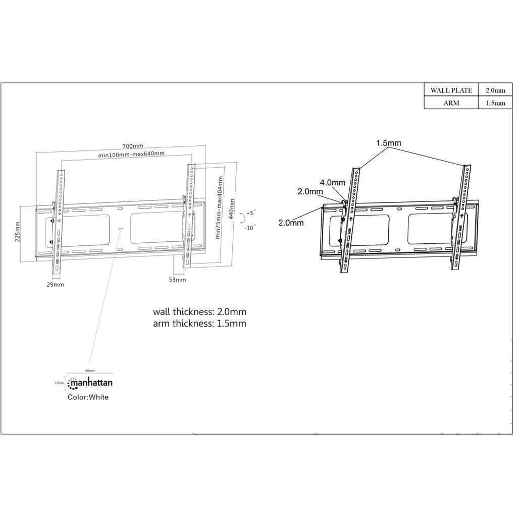 Manhattan 461481 - Wall TV monitor for  94 cm (37&quot;) to 2.03 m (80&quot;)