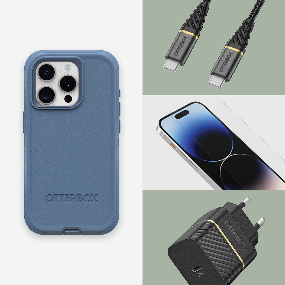 OtterBox Defender Series for iPhone 15 Pro in Baby Blue Jeans - No Packaging