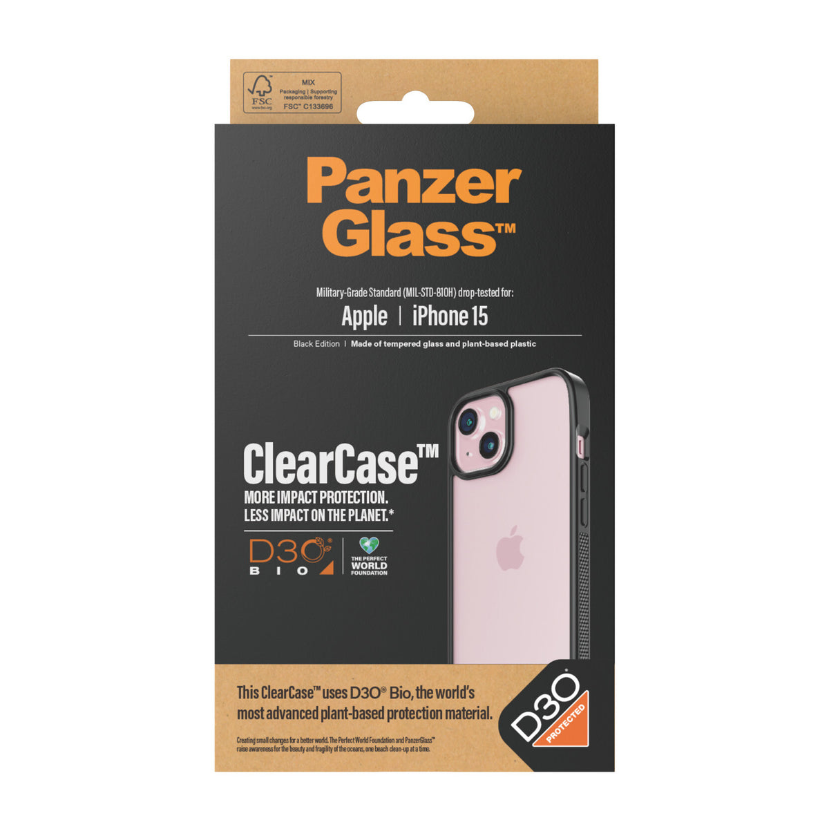 PanzerGlass ® ClearCase with D3O for iPhone 15 in Black