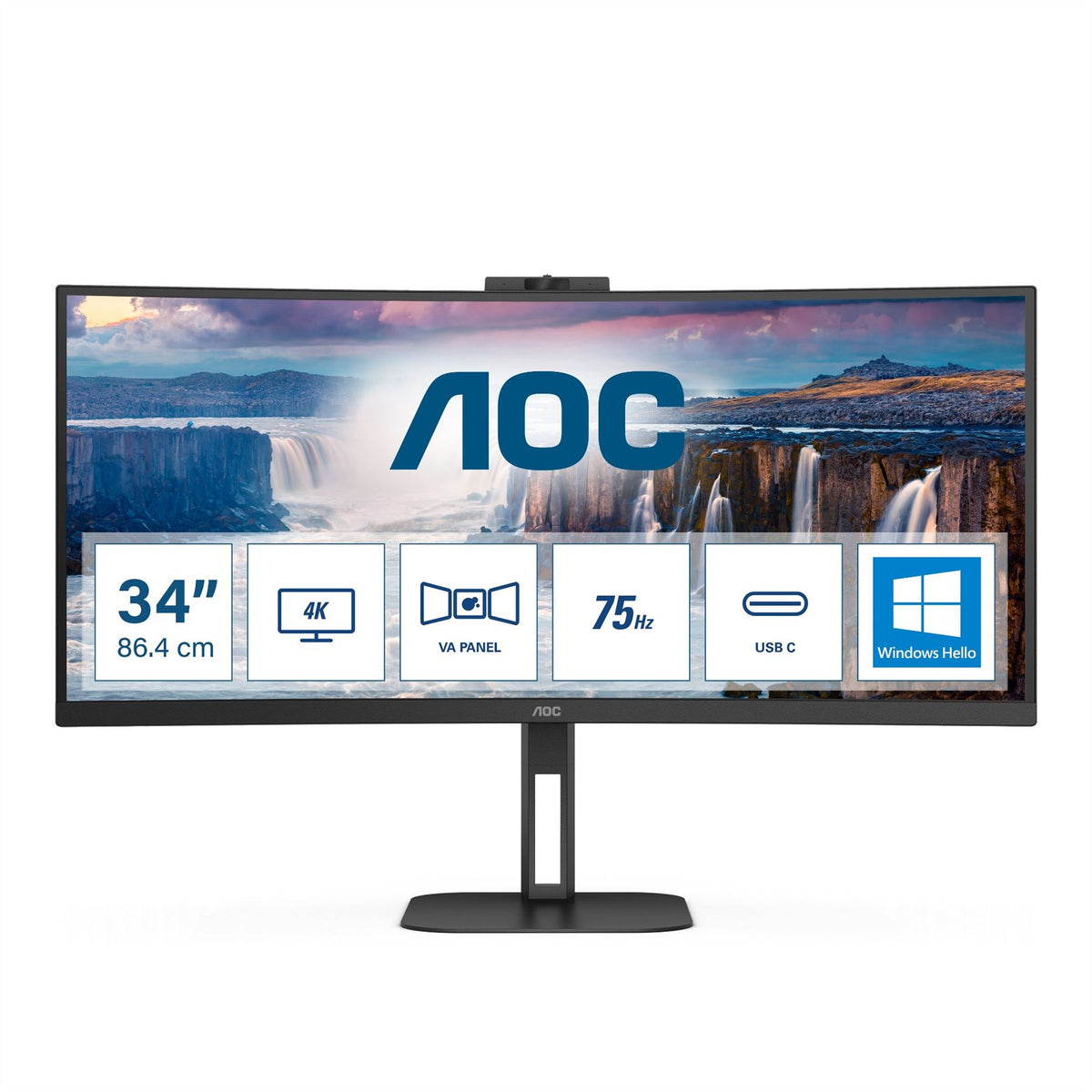 AOC V5 CU34V5CW 86.4 cm (34&quot;) 3440 x 1440 pixels Wide Quad HD LED Black Monitor