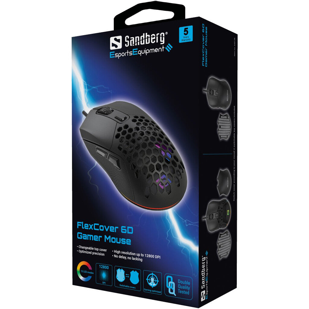 Sandberg FlexCover 6D - Wired USB Gaming Mouse - 12,800 DPI