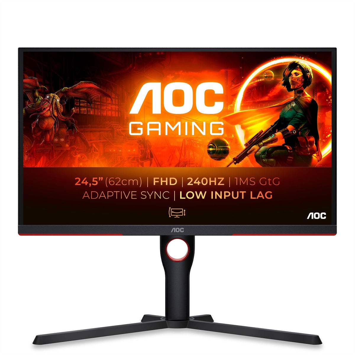 AOC G3 25G3ZM/BK Computer Monitor 62.2 cm (24.5&quot;) 1920 x 1080 pixels Full HD Black, Red