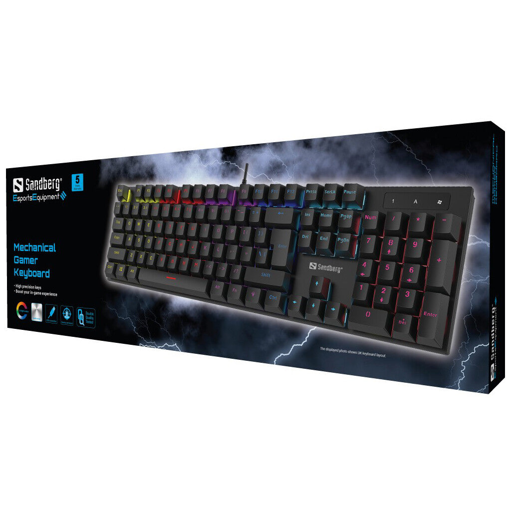 Sandberg E-Sports - USB Wired RGB Mechanical Gaming Keyboard in Black (QWERTY UK)