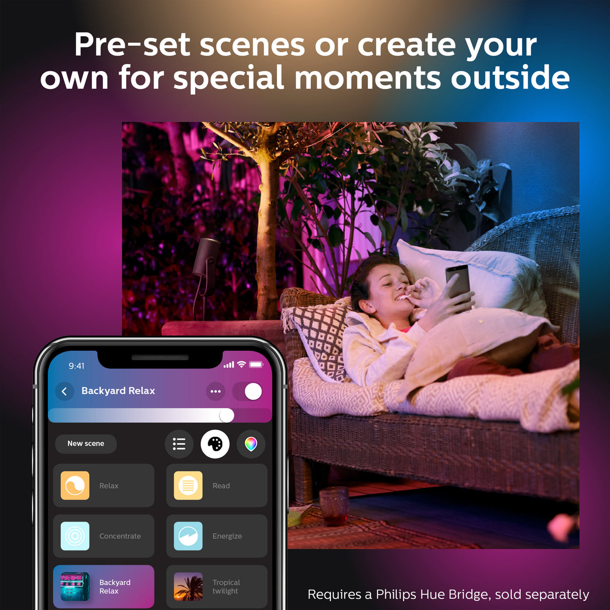 Philips Hue Lily Outdoor Lights Base Kit in Black - White and colour ambience (Pack of 3 &amp; Bridge)