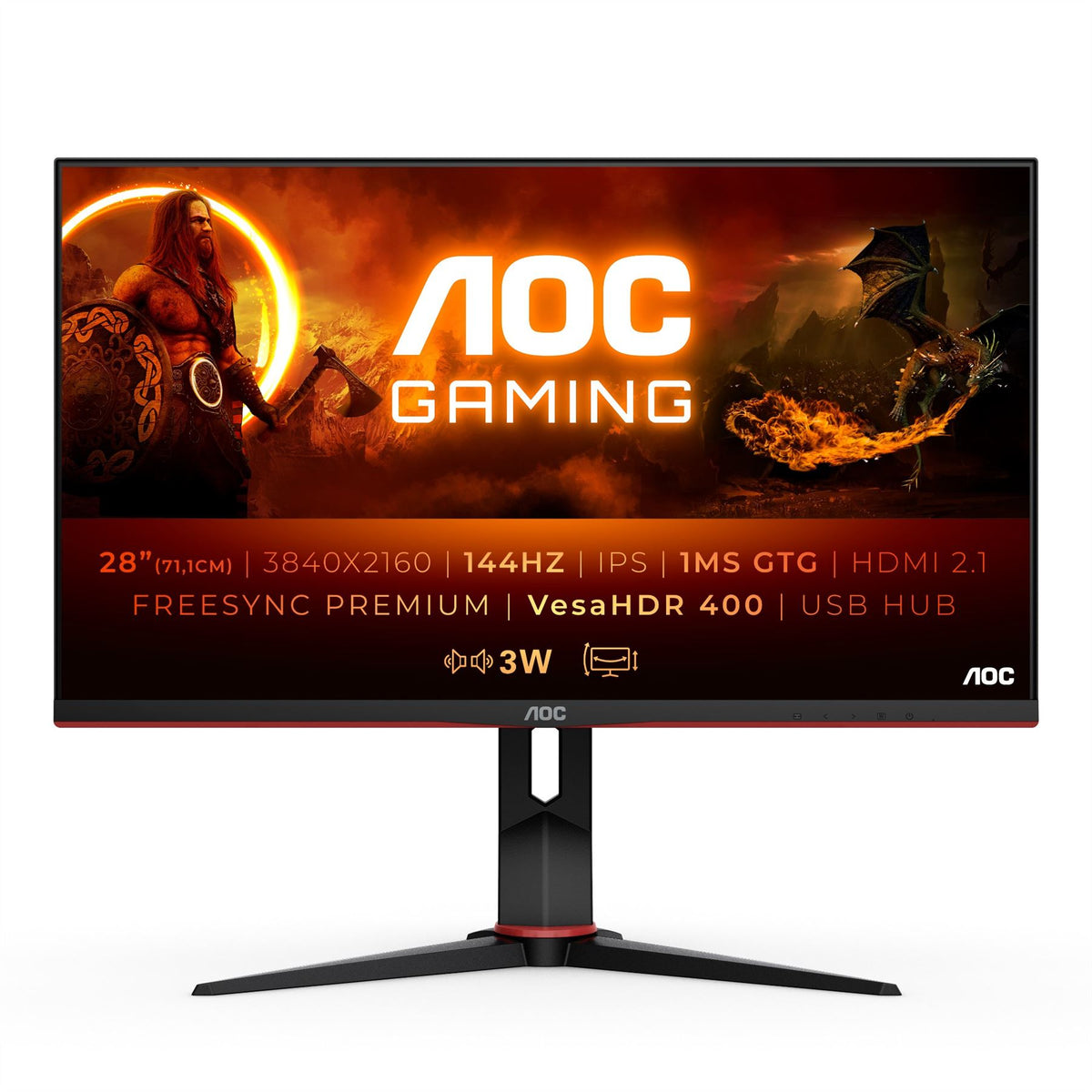 AOC G2 U28G2XU2/BK LED display 71.1 cm (28&quot;) 3840 x 2160 pixels 4K Ultra HD Black, Red Monitor