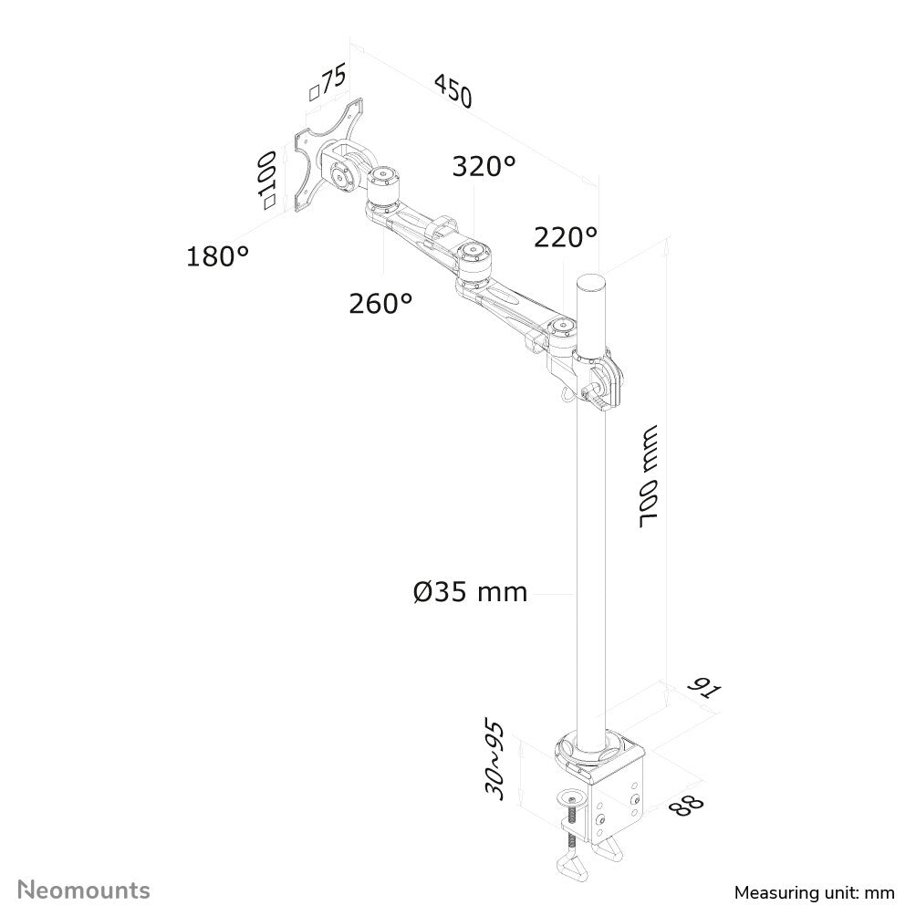 Neomounts FPMA-D935POLE70 - Desk monitor mount for 25.4 cm (10&quot;) to 76.2 cm (30&quot;)