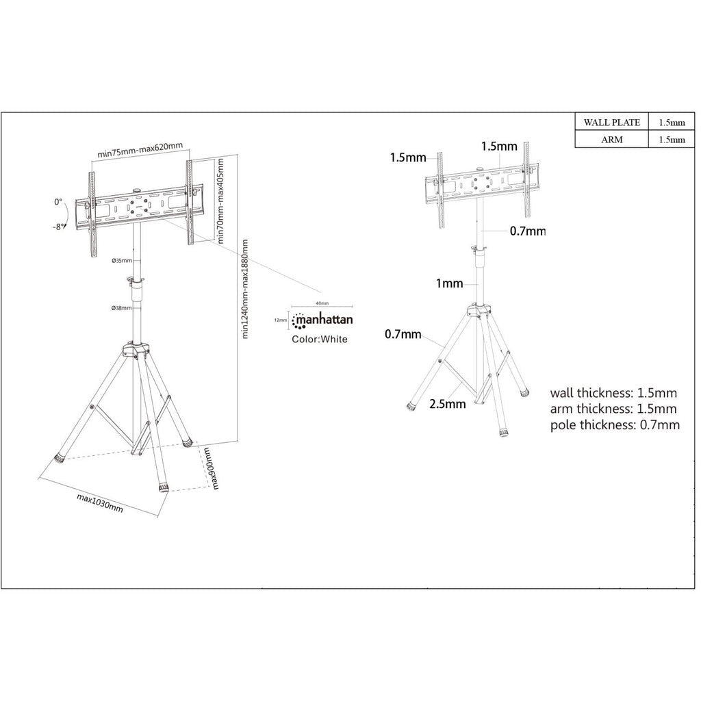 Manhattan 461412 - Tripod TV Floor Stand for 94 cm (37&quot;) to 177.8 cm (70&quot;)