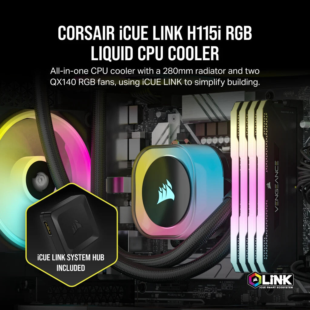 Corsair iCUE LINK H115i - Liquid Processor Cooling Kit in Black - 280mm