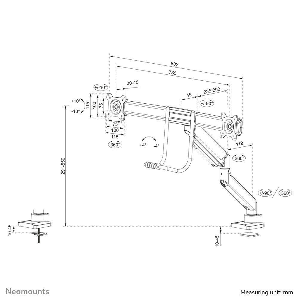 Neomounts DS75-450WH2 - Desk monitor mount for 43.2 cm (17&quot;) to 81.3 cm (32&quot;)