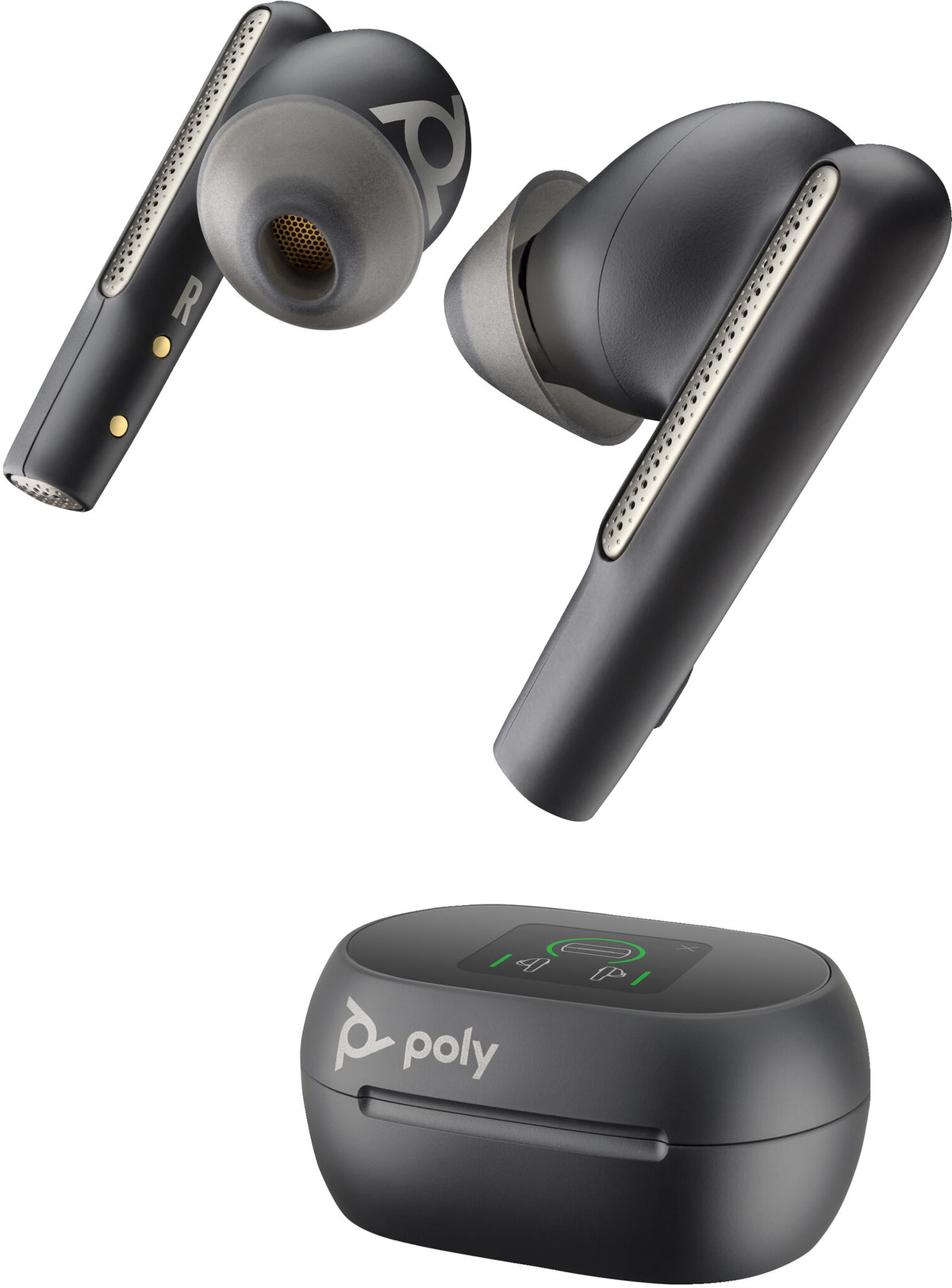 POLY Voyager Free 60+ UC - True Wireless Stereo (TWS) Earbuds in Carbon Black + BT700 USB-A Adapter + Touchscreen Charge Case