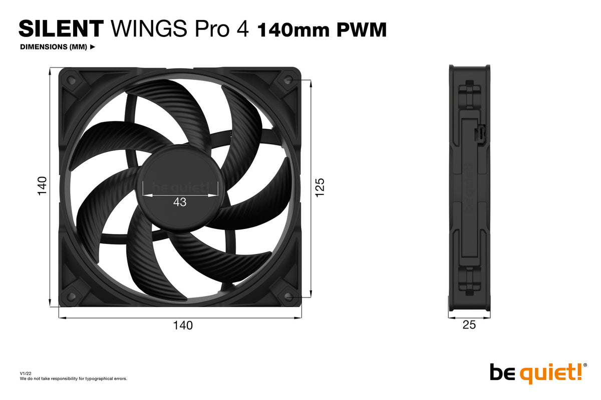 be quiet! SILENT WINGS PRO 4 - Computer Case Fan in Black - 140mm