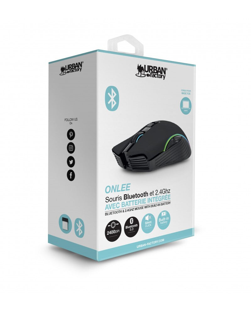 Urban Factory ONLEE -  Ambidextrous RF Wireless + Bluetooth Optical Mouse in Black - 2,400 DPI