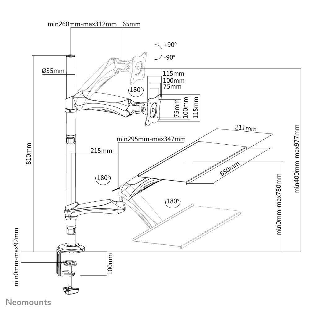 Neomounts FPMA-D500KEYB - Desk monitor / keyboard mount for 25.4 cm (10&quot;) to 68.6 cm (27&quot;)