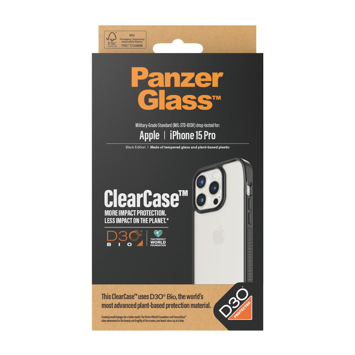 PanzerGlass ® ClearCase with D3O for iPhone 15 Pro in Black