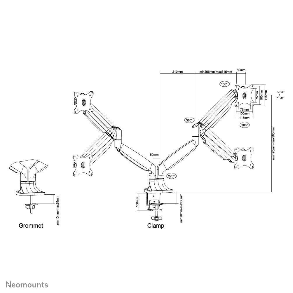 Neomounts NM-D750DSILVER - Desk monitor mount for 25.4 cm (10&quot;) to 81.3 cm (32&quot;)