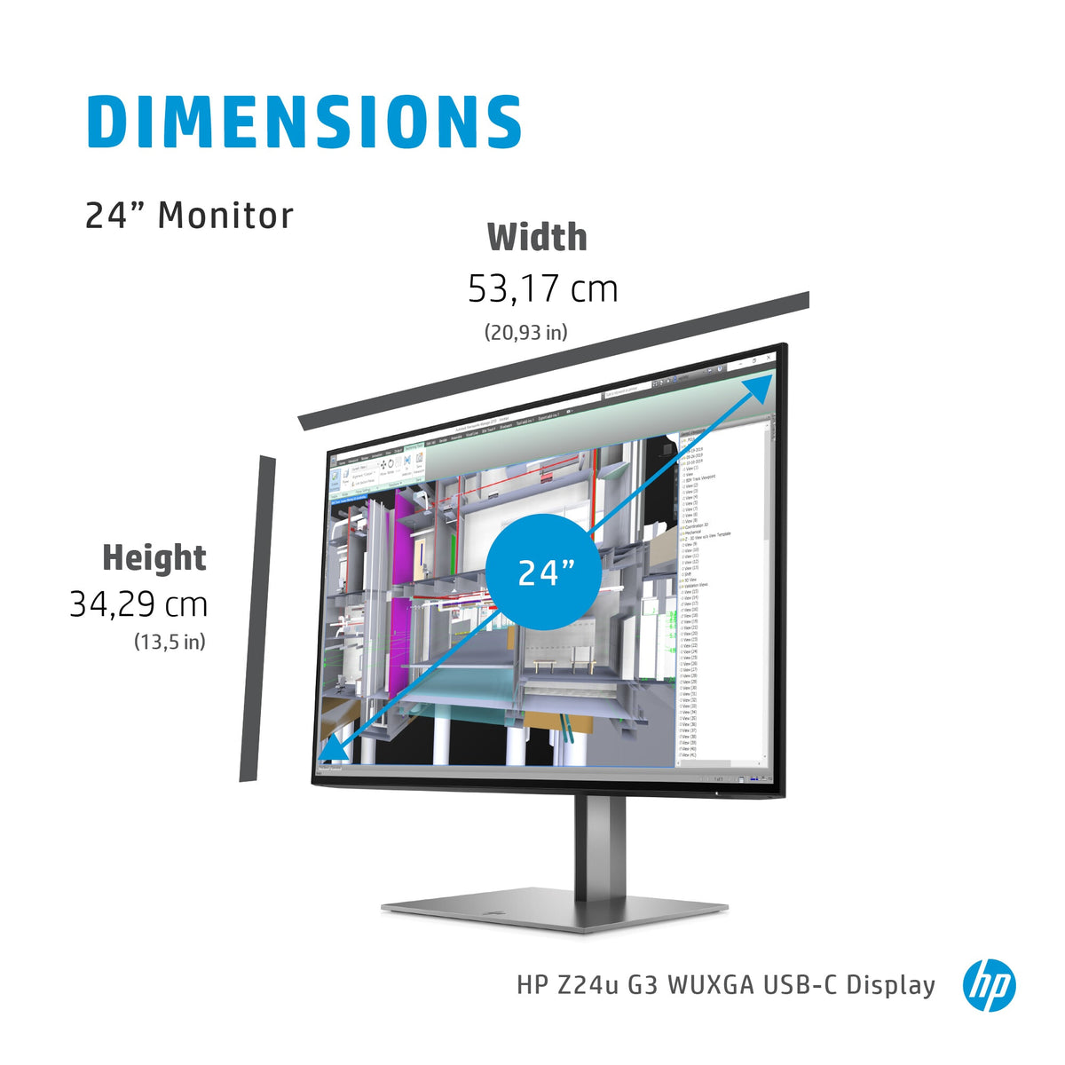 HP Z24u G3 - 61 cm (24&quot;) - 1920 x 1200 pixels LCD Monitor