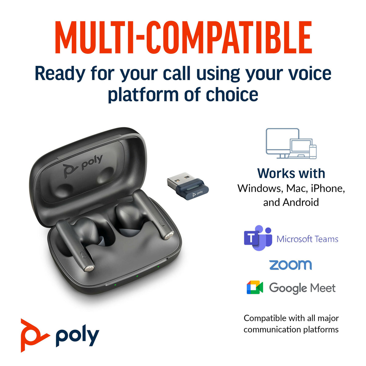 POLY Voyager Free 60 UC - True Wireless Stereo (TWS) Earbuds in  Carbon Black + BT700 USB-A Adapter + Basic Charge Case