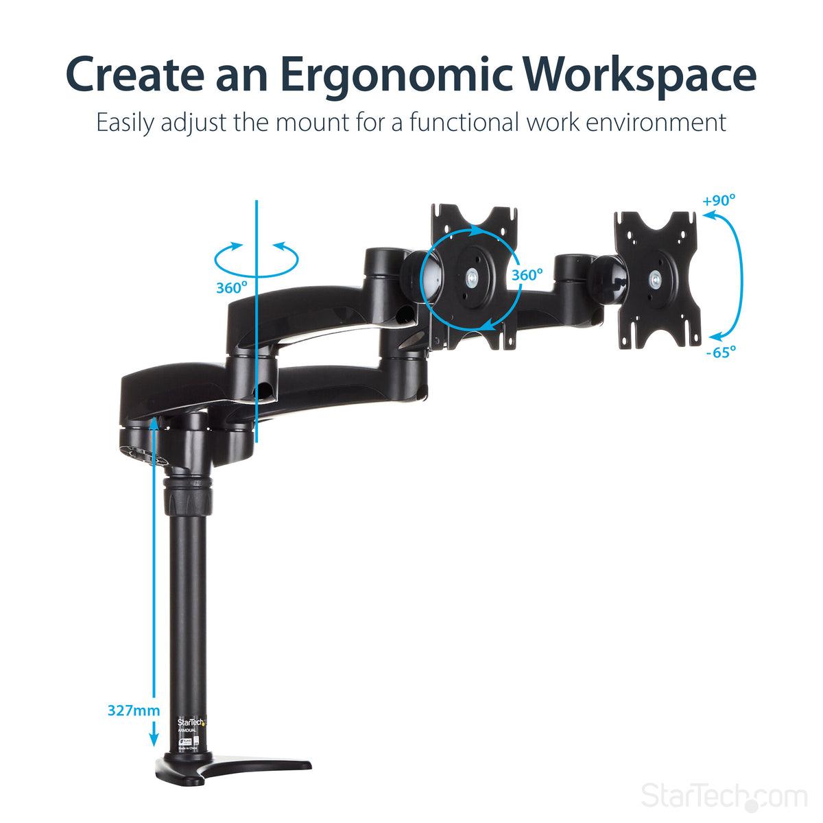 StarTech.com ARMDUAL - Desk monitor mount for 30.5 cm (12&quot;) to 61 cm (24&quot;)