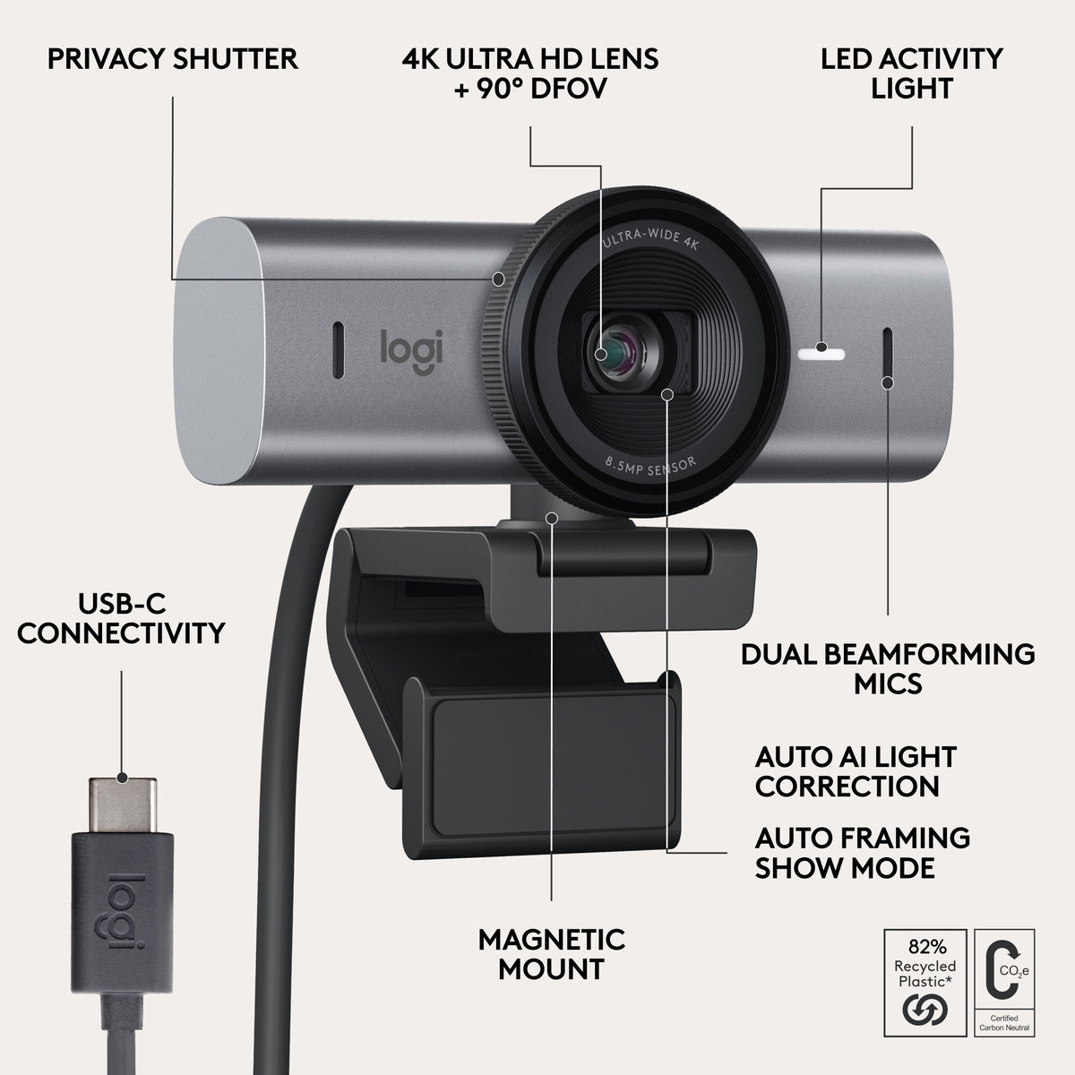 Logitech MX Brio 705 - 8.5 MP 4096 x 2160 pixels USB Webcam