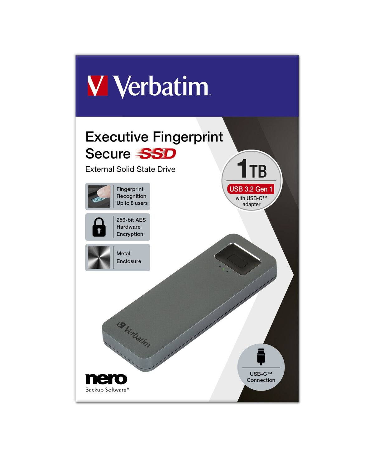 Verbatim Executive Fingerprint Secure - USB 3.1 Gen 1 External SSD - 1 TB