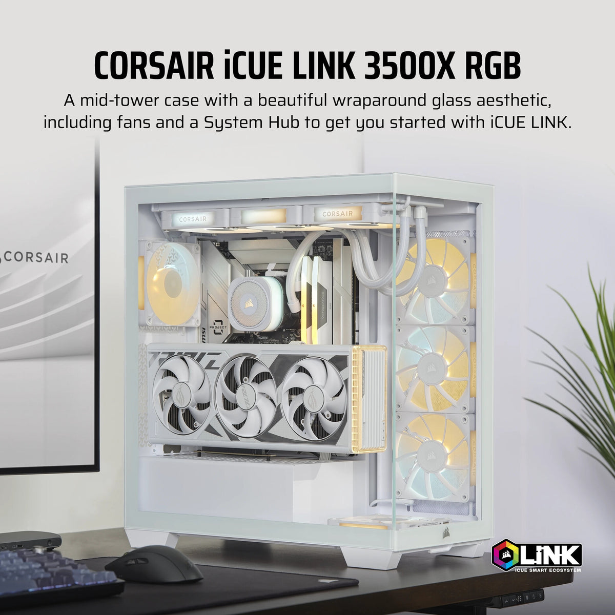 Corsair iCUE LINK 3500X RGB - EATX Mid Tower Case in White