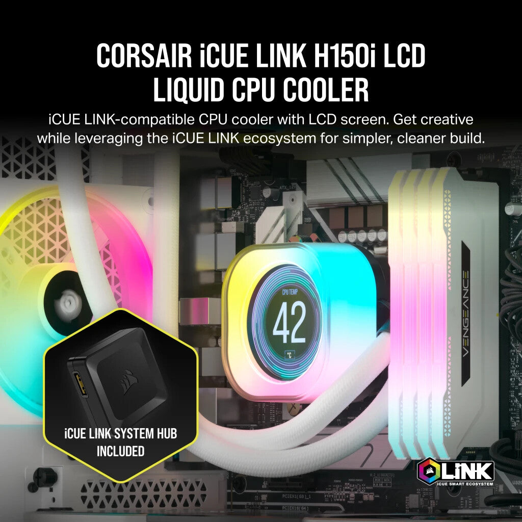 Corsair iCUE LINK H150i LCD - Air Processor Cooler in White - 360mm