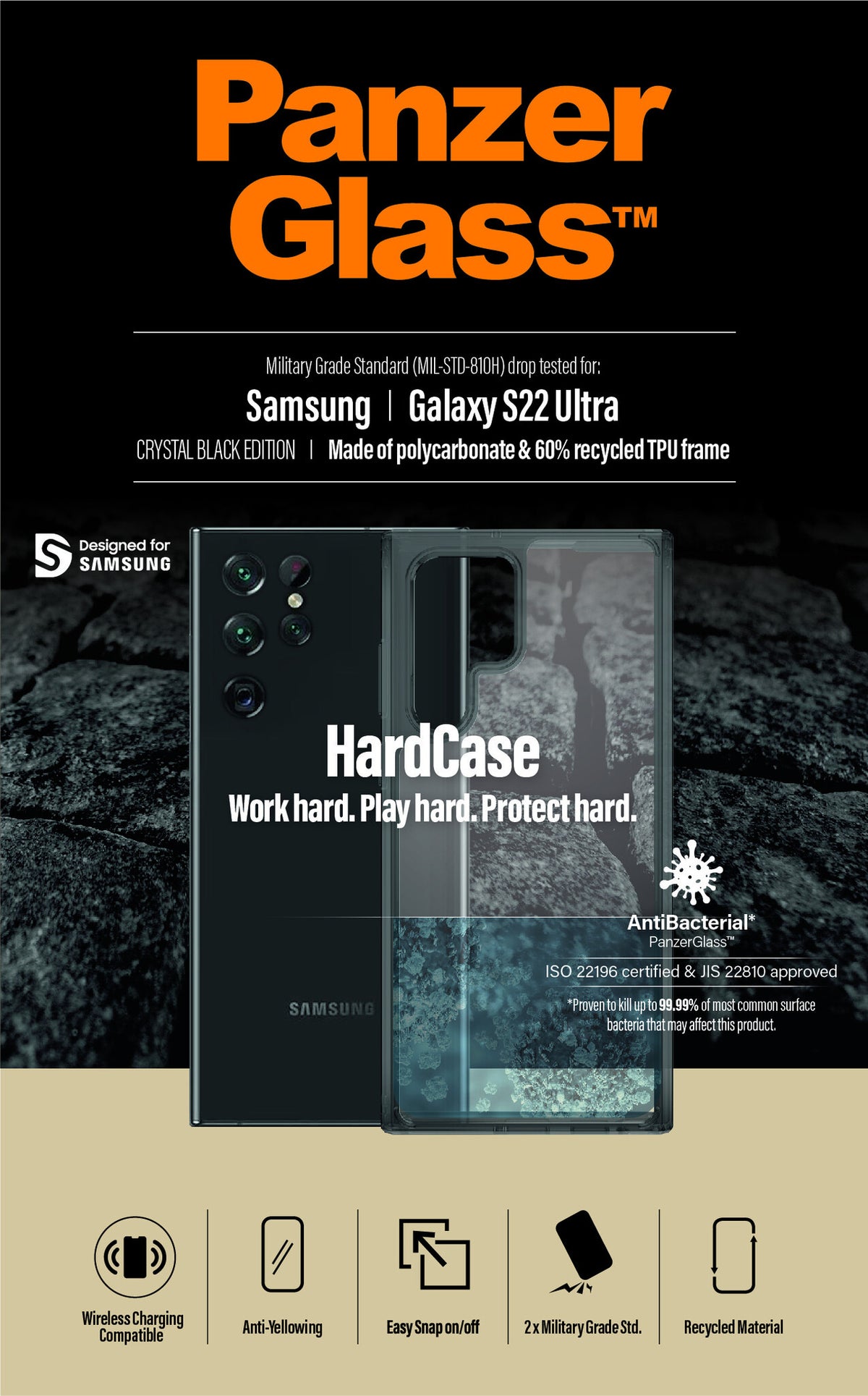 PanzerGlass ® HardCase for Galaxy S22 Ultra in Smokey Black