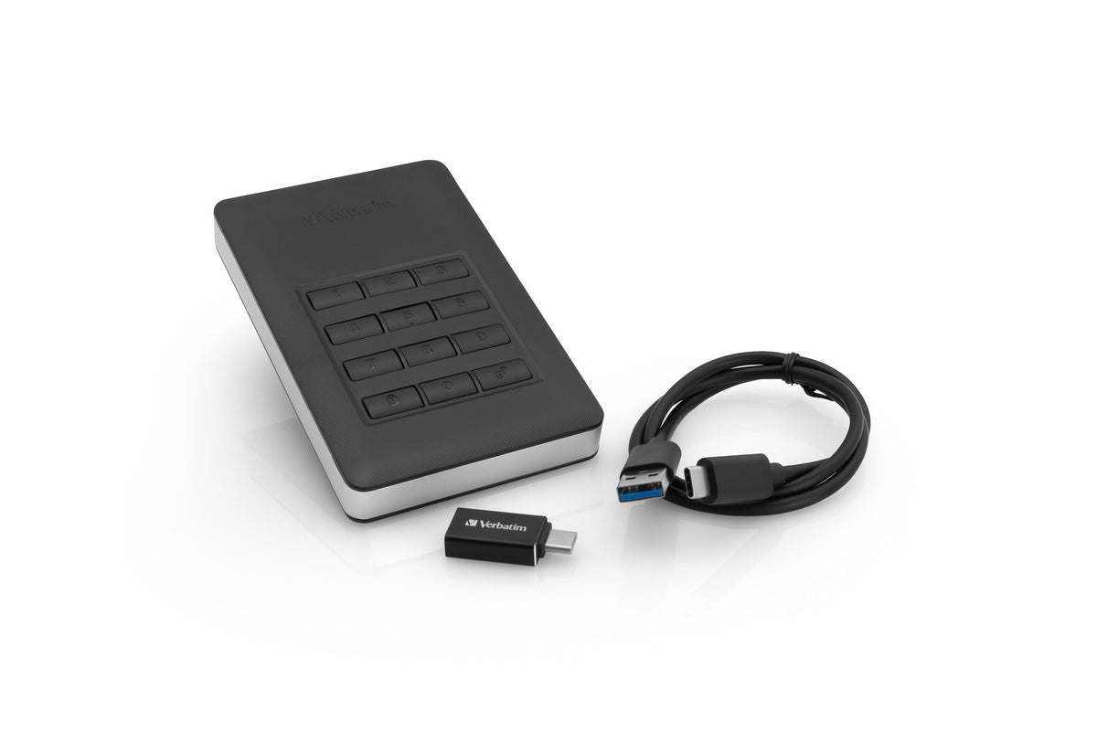 Verbatim Store &#39;n&#39; Go Secure Portable HDD with Keypad Access in Black / Silver - 2 TB