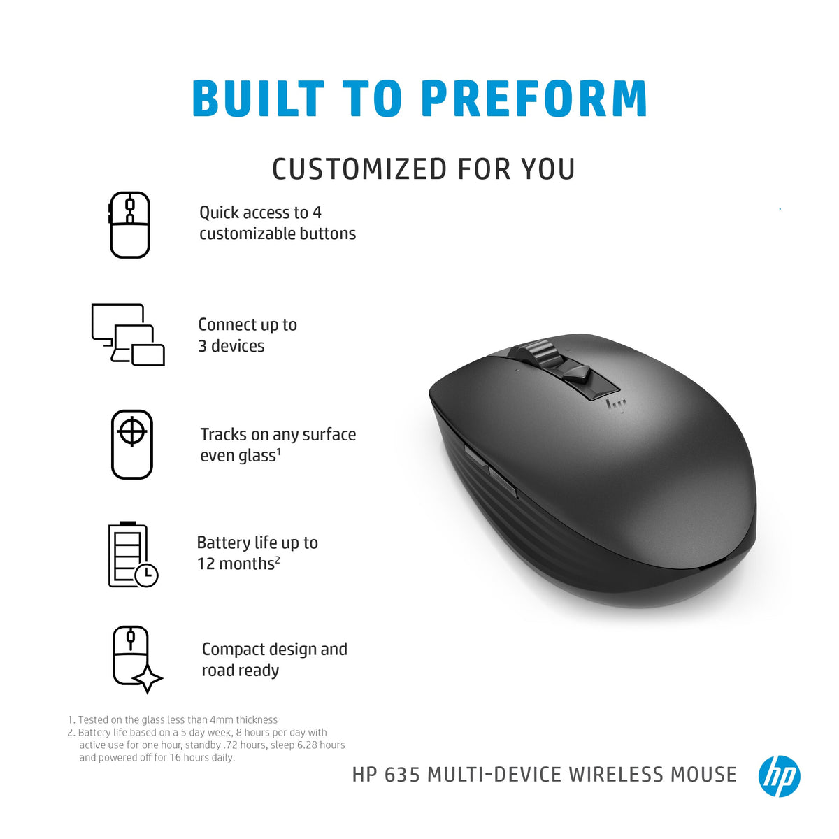 Hewlett Packard 635 - Bluetooth RF Wireless Mouse - 1,200 DPI