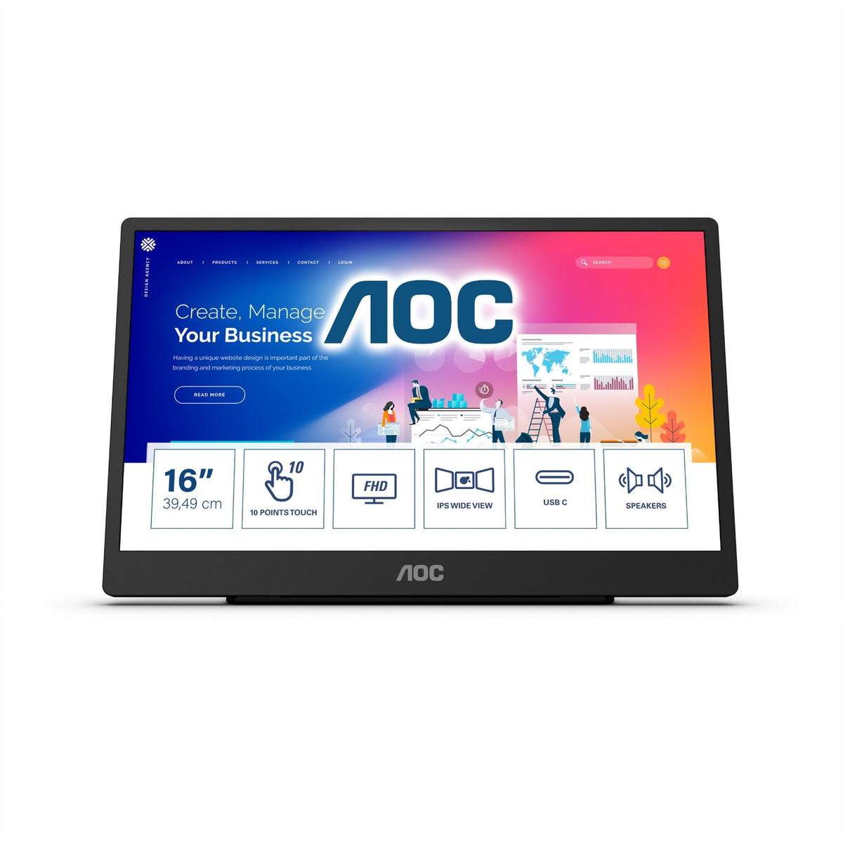 AOC 16T2 Computer Monitor 39.6 cm (15.6&quot;) 1920 x 1080 pixels Full HD LED Touchscreen Black