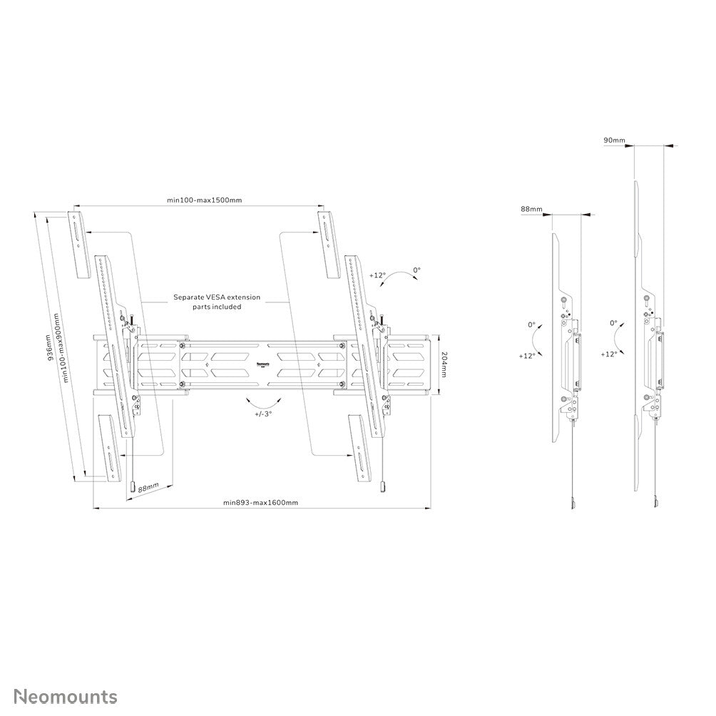 Neomounts WL35S-950BL19 - Heavy duty TV wall mount for 139.7 cm (55&quot;) to 2.79 m (110&quot;)