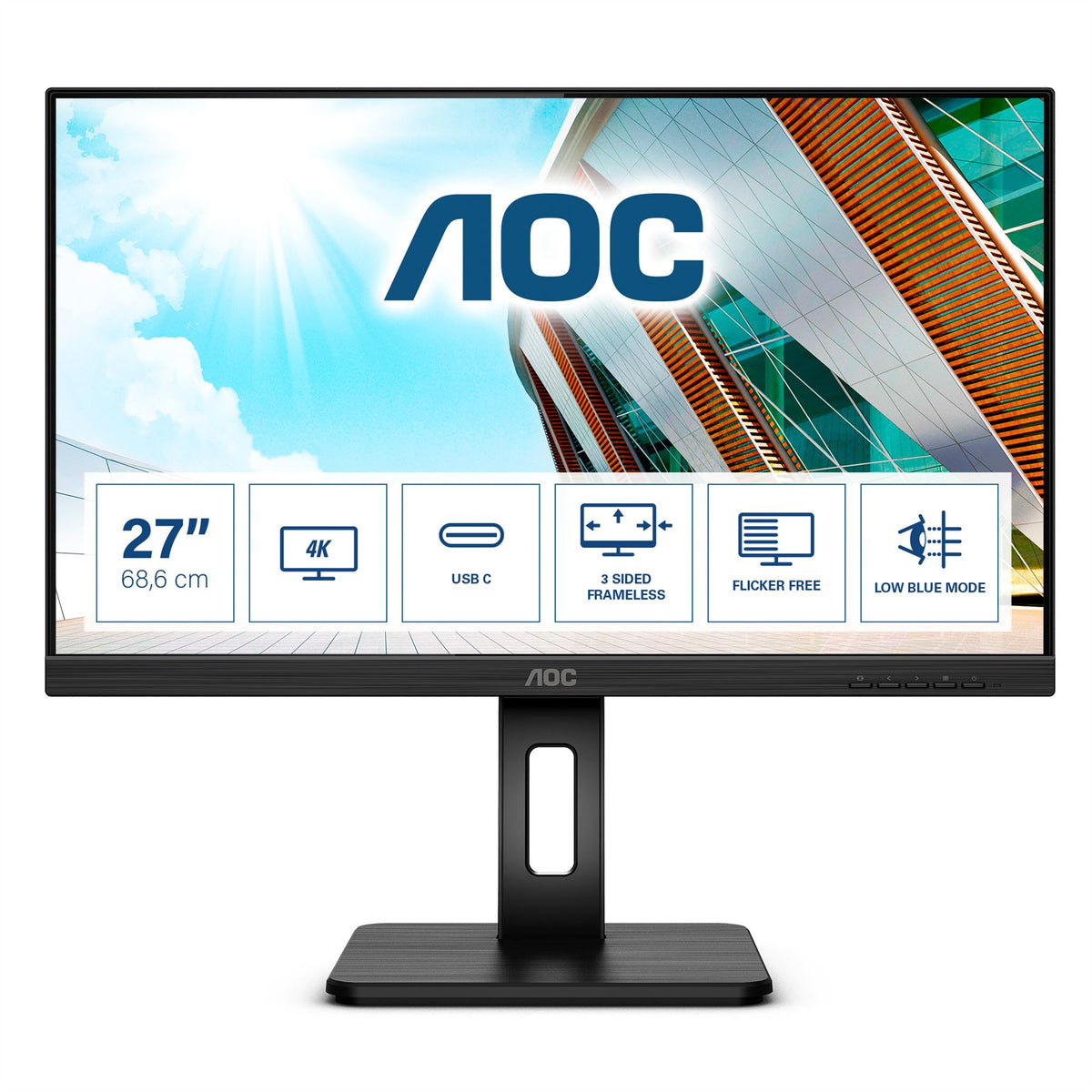 AOC U27P2CA Computer Monitor 68.6 cm (27&quot;) 3840 x 2160 pixels 4K Ultra HD LED Black