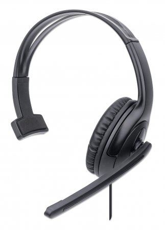 Manhattan Mono Over-Ear Headset (USB) (Clearance Pricing), Microphone Boom (padded), Polybag Packaging, Adjustable Headband, In-Line Volume Control, Ear Cushion, USB-A for both sound and mic use, cable 1.5m, Three Year Warranty