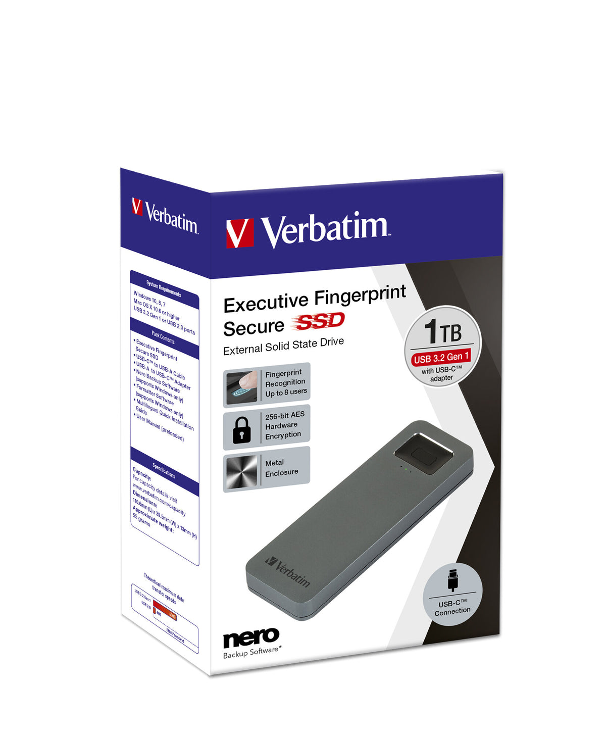 Verbatim Executive Fingerprint Secure - USB 3.1 Gen 1 External SSD - 1 TB