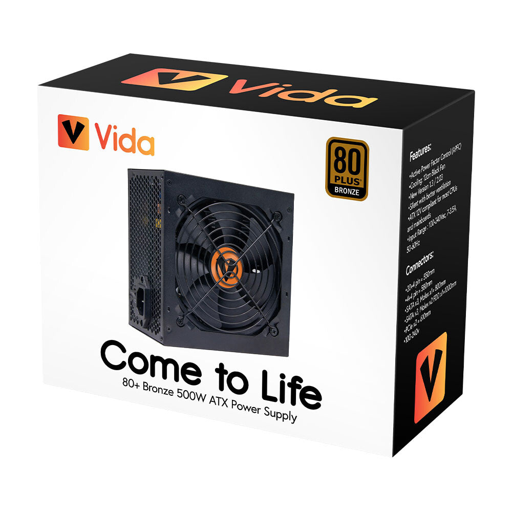 VIDA ATX-500W - 500W 80+ Bronze Non-Modular Power Supply Unit