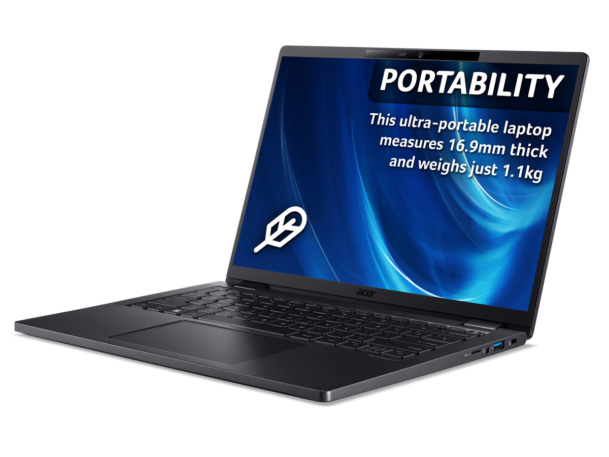 Acer TravelMate P6 TMP614-53 Laptop - 35.6 cm (14&quot;) - Intel® Core™ i7-1355U - 16 GB LPDDR5-SDRAM - 512 GB SSD - Wi-Fi 6E - Windows 11 Pro - Black