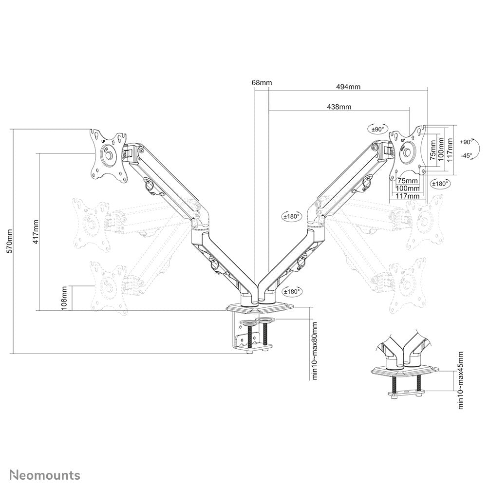 Neomounts FPMA-D650DBLACK - Desk monitor mount for 43.2 cm (17&quot;) to 68.6 cm (27&quot;)