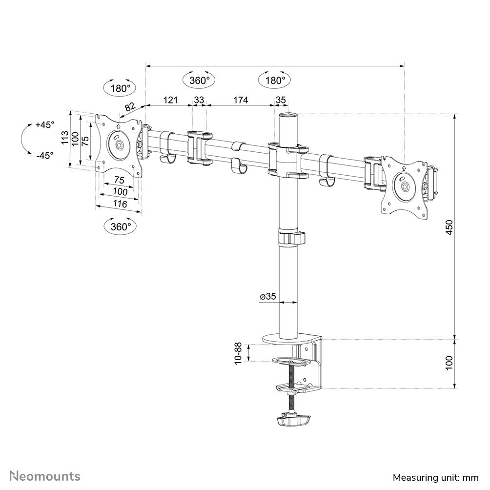 Neomounts NM-D135DBLACK - Desk monitor mount for 25.4 cm (10&quot;) to 68.6 cm (27&quot;)