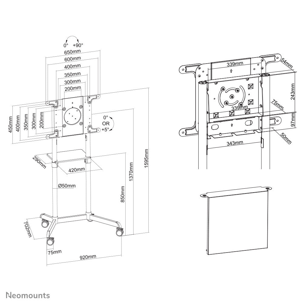 Neomounts NS-M1250BLACK - Rolling floor stand for 94 cm (37&quot;) to 177.8 cm (70&quot;)