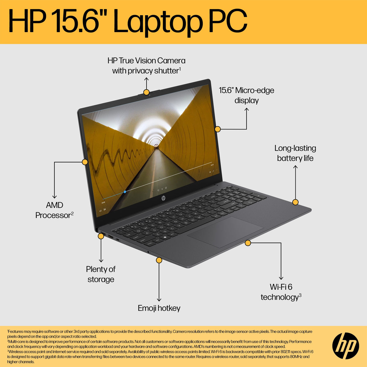 HP 15-FC0017NA Laptop - 39.6 cm (15.6&quot;) - AMD Ryzen™ 5 7520U - 8 GB LPDDR5-SDRAM - 256 GB SSD - Wi-Fi 6 - Windows 11 Home - Black