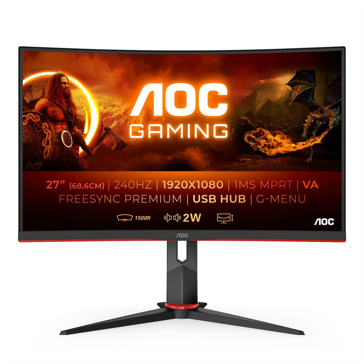 AOC G2 C27G2ZU/BK Computer Monitor 68.6 cm (27&quot;) 1920 x 1080 pixels Full HD LED Black, Red