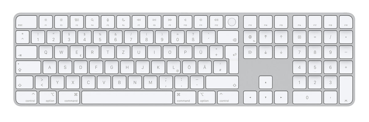 Apple Magic with Touch ID - USB Wired + Bluetooth Wireless Keyboard in Aluminium / White (QWERTZ German)