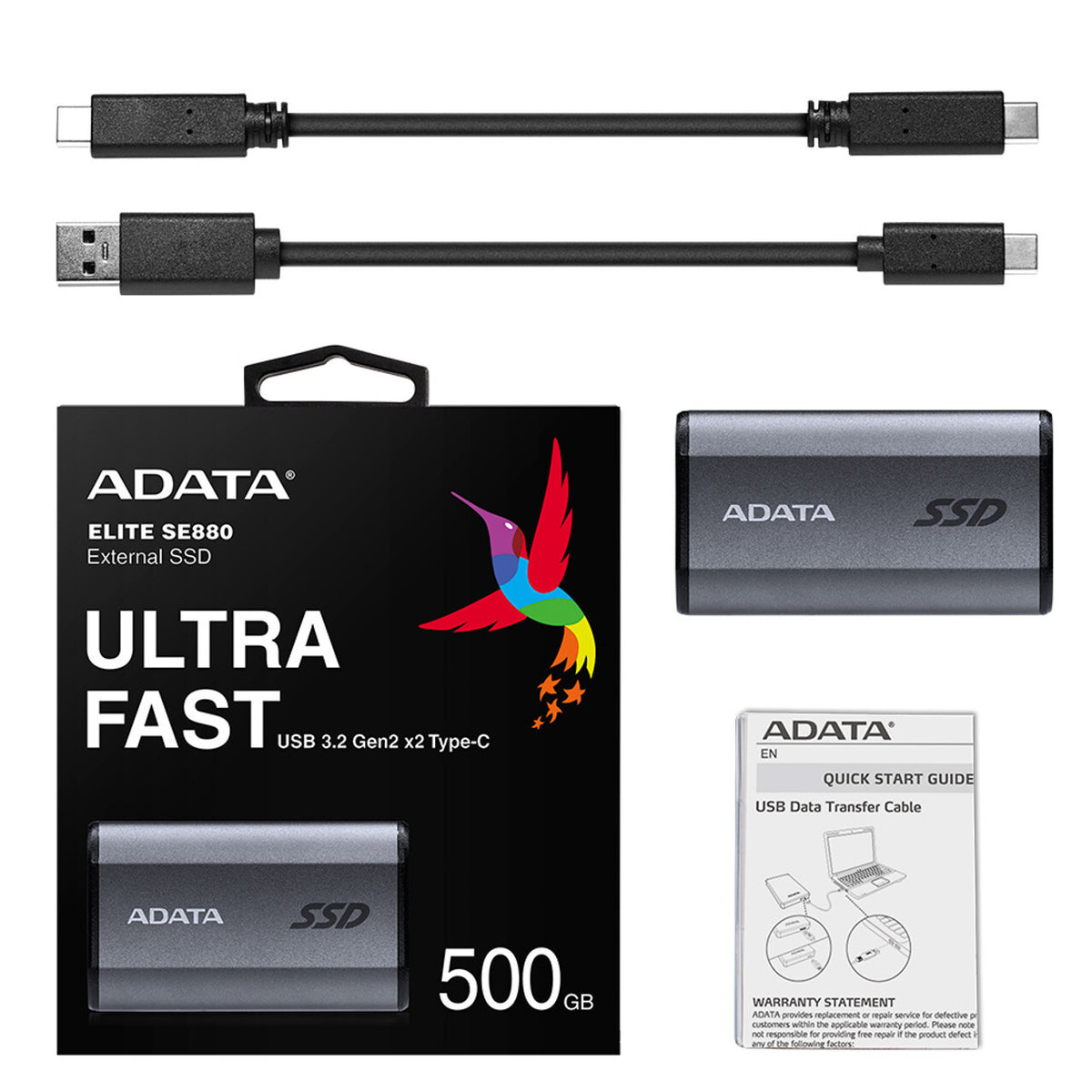 ADATA SE880 - USB Type-C External SSD in Grey - 500 GB