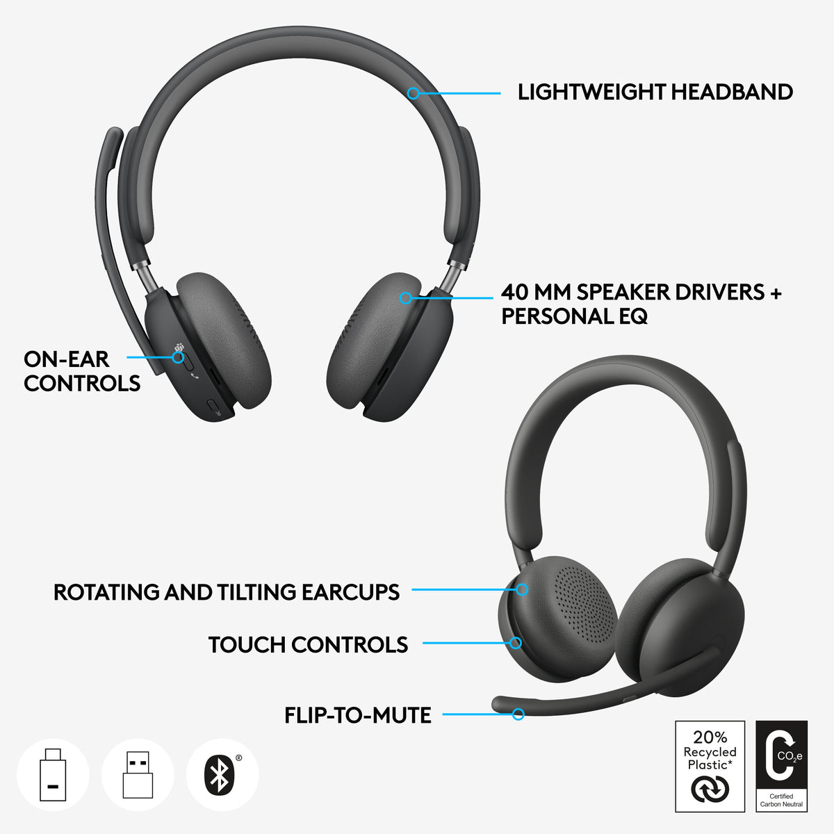 Logitech Zone Wireless 2 Teams - Wired &amp; Wireless for Business