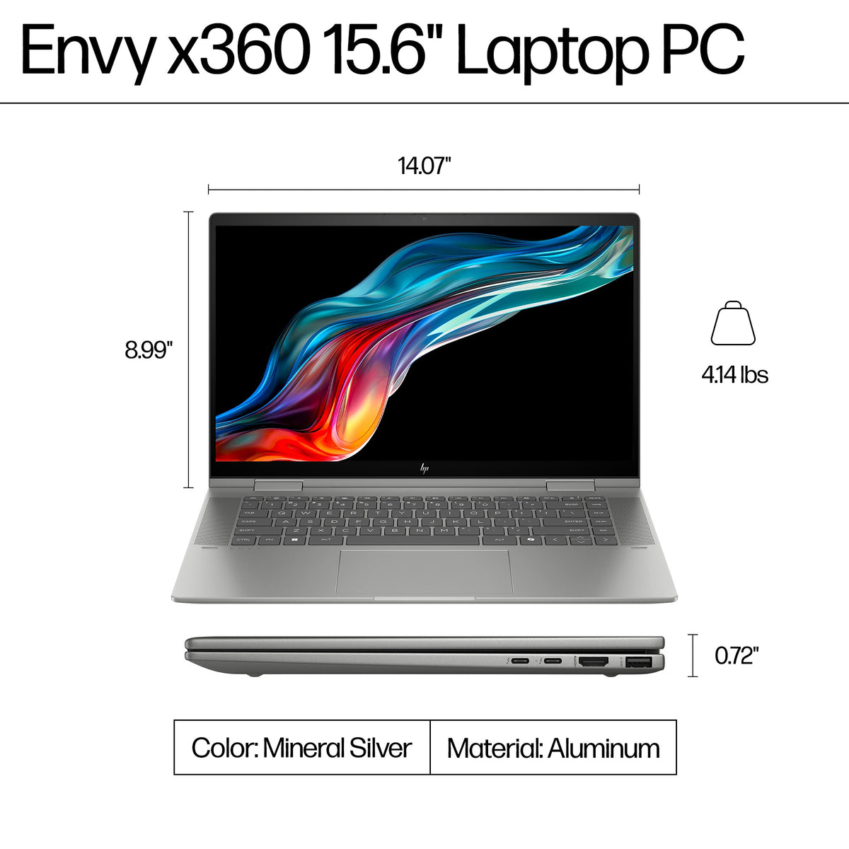 HP ENVY x360 Hybrid (2-in-1) - 39.6 cm (15.6&quot;) - Touchscreen - Intel® Core™ i5-1335U - 8 GB LPDDR5-SDRAM - 512 GB SSD - Wi-Fi 6E - Windows 11 Home - Silver