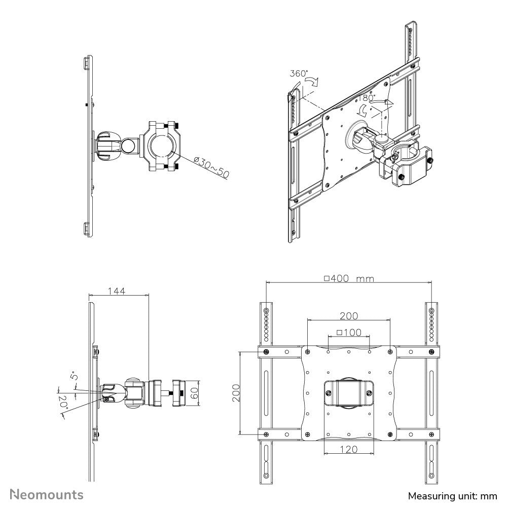 Neomounts FPMA-WP440BLACK - TV pole mount for 58.4 cm (23&quot;) to 132.1 cm (52&quot;)