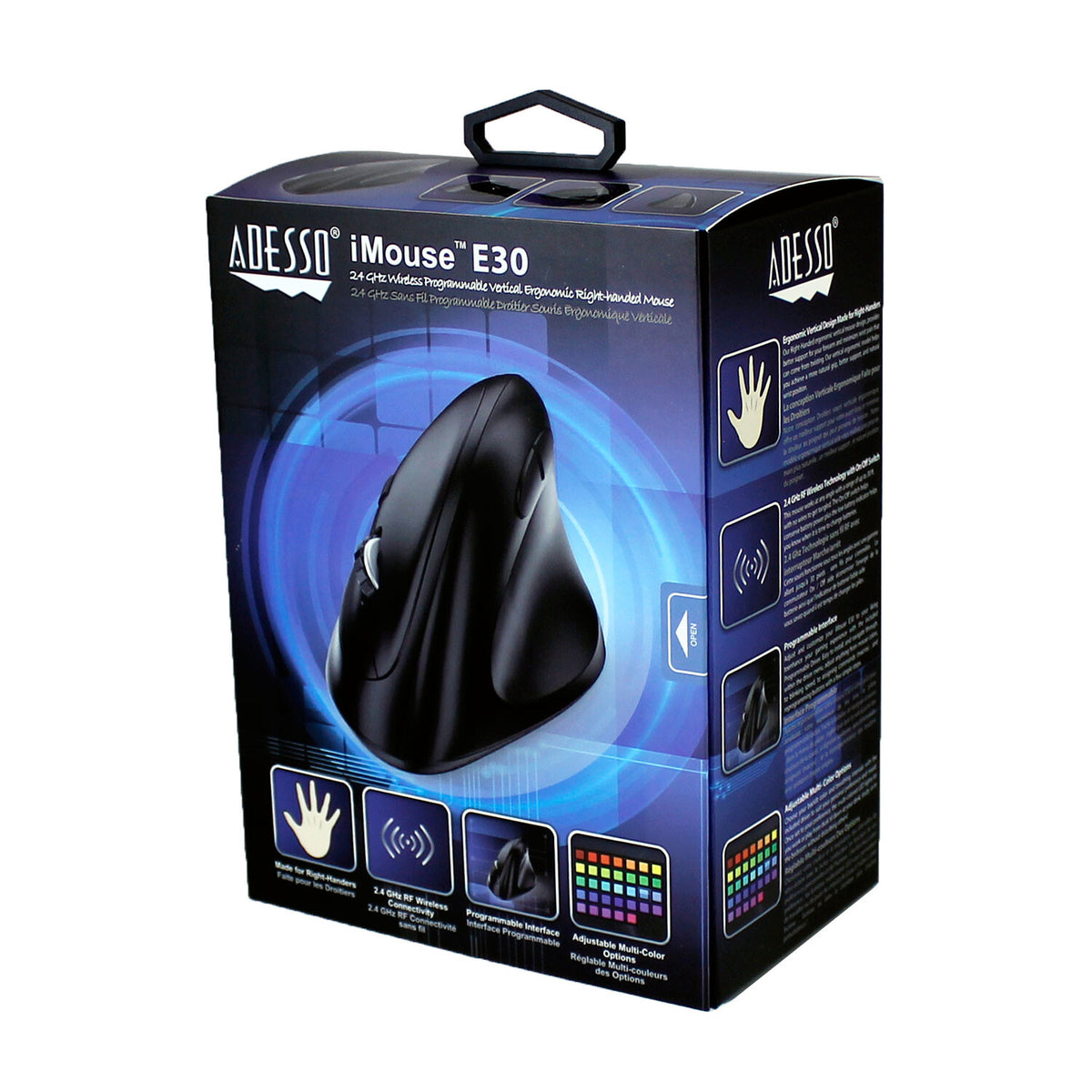 Adesso iMouse E30 - 2.4 GHz RF Wireless Vertical Optical Mouse in Black - 2,400 DPI