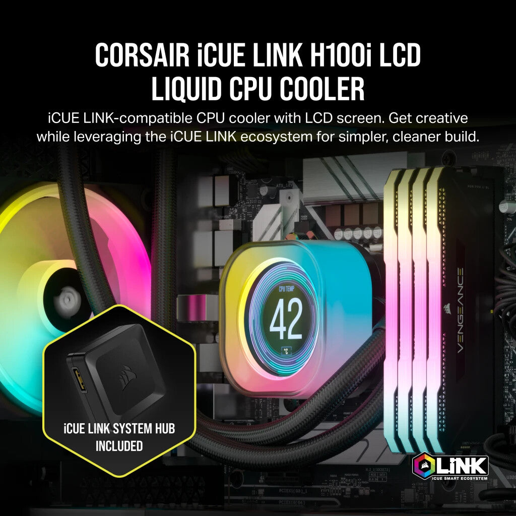 Corsair iCUE LINK H100i LCD - Liquid Processor Cooler in Black - 240mm