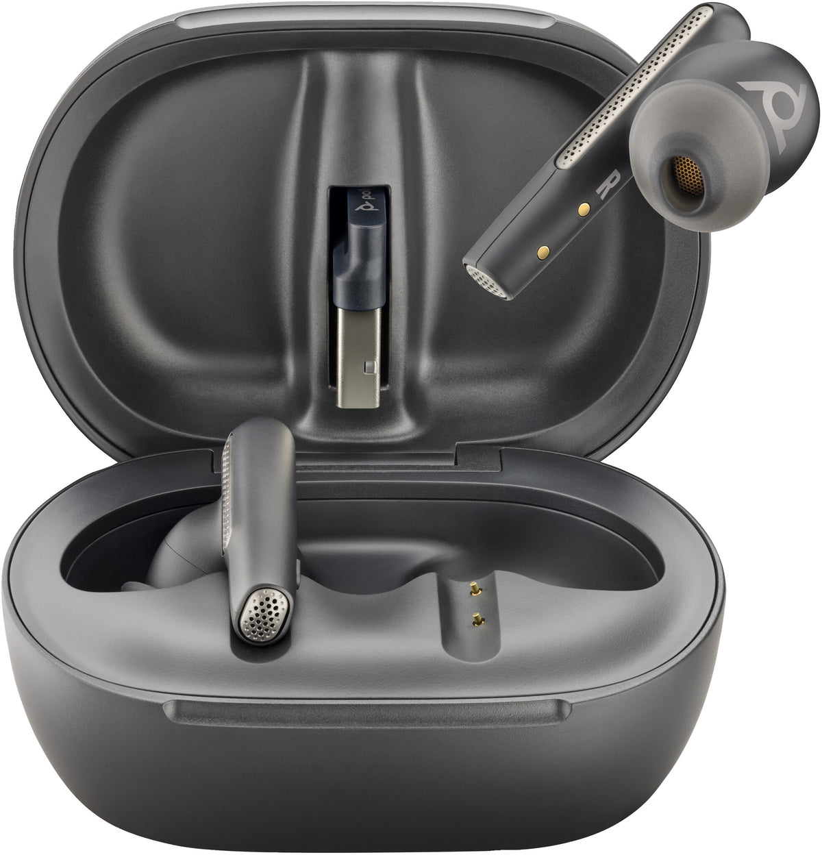 POLY Voyager Free 60+ UC - True Wireless Stereo (TWS) Earbuds in Carbon Black + BT700 USB-A Adapter + Touchscreen Charge Case