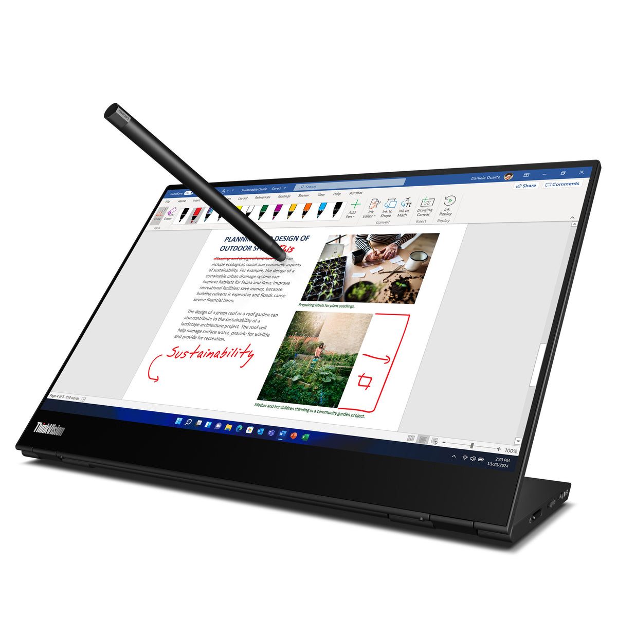 Lenovo ThinkVision M14T - 35.6 cm (14&quot;) - 2240 x 1400 pixels 2.2K LED Touchscreen Monitor